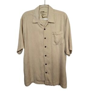 Jamaica Jaxx Mens Beige Silk Jacquard Short Sleeve‎ Button Up Shirt L G